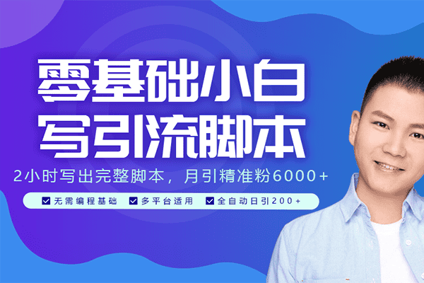 零基础小白写引流脚本：2小时就能写出完整脚本 【新媒之家-九京】