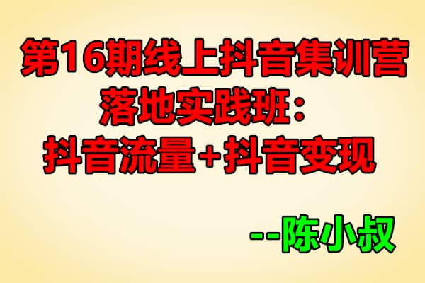 线上抖音集训营：抖音流量+抖音变现【陈小叔】（原价699）