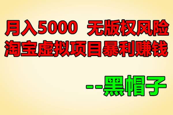 亲测月入5000，无版权风险的淘宝虚拟项目暴利赚钱玩法【黑帽子】（原价199）