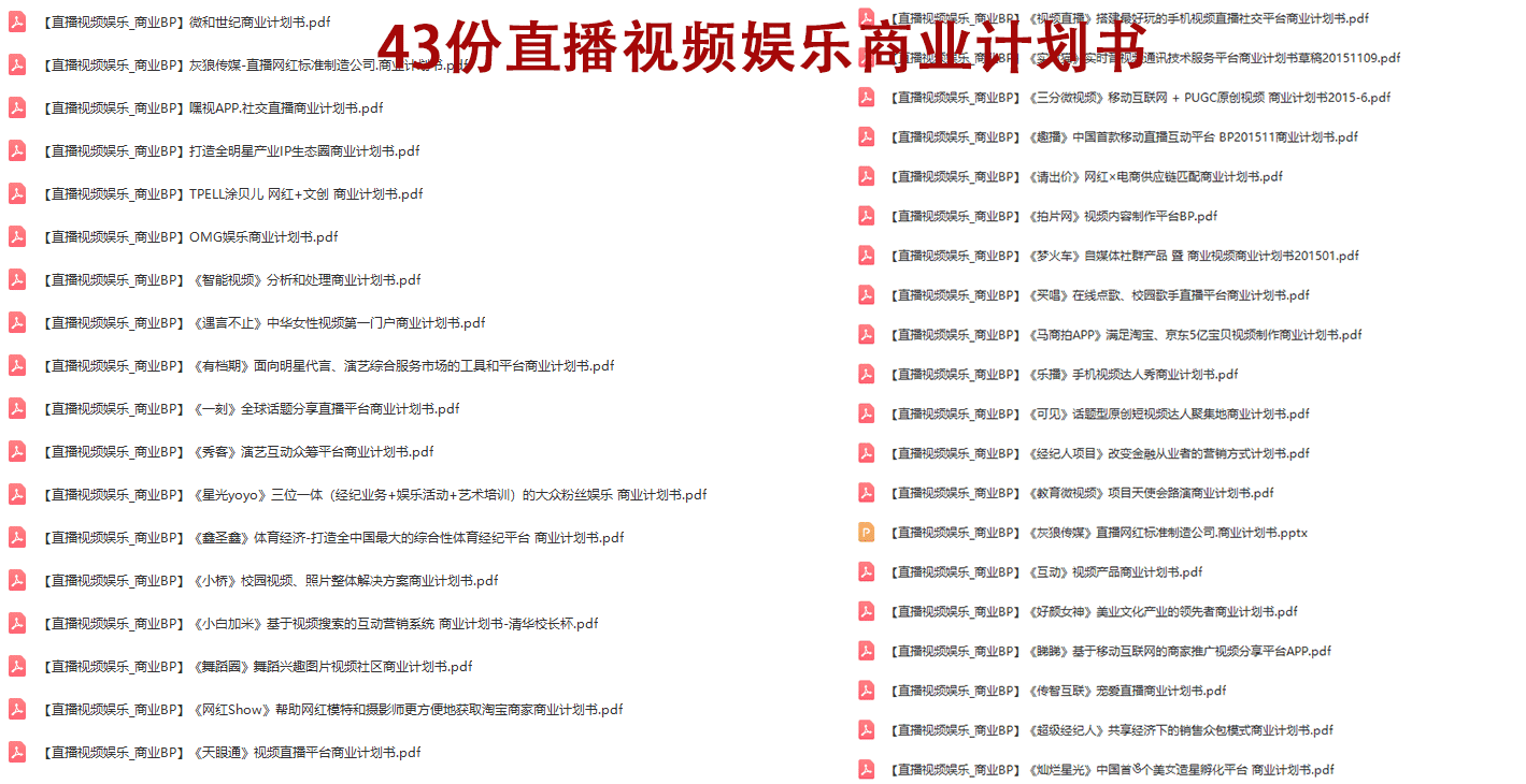 43份直播视频娱乐商业计划书